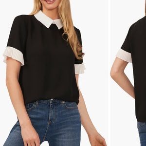 NWOT Pleat Sleeve Collared Crepe CeCe Blouse